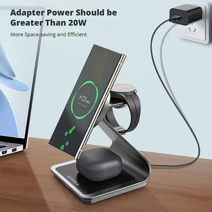 Station de charge sans fil magnétique 3 en 1 Bonola pour Samsung S24 Ultra/S25/26