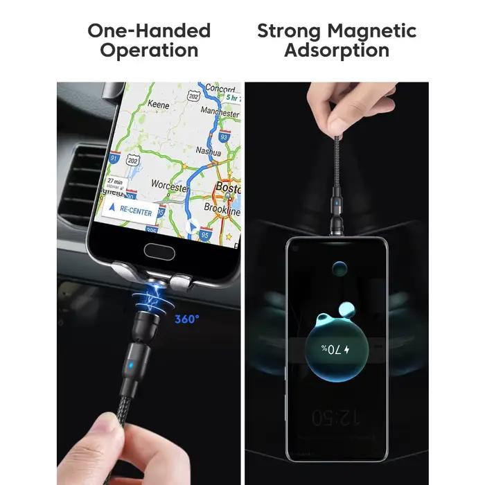 Câble magnétique multifonctionnel AUFU 540 pour iPhone Xiaomi Samsung Huawei charge rapide coudé tressé pour charge sécurisée et pratique