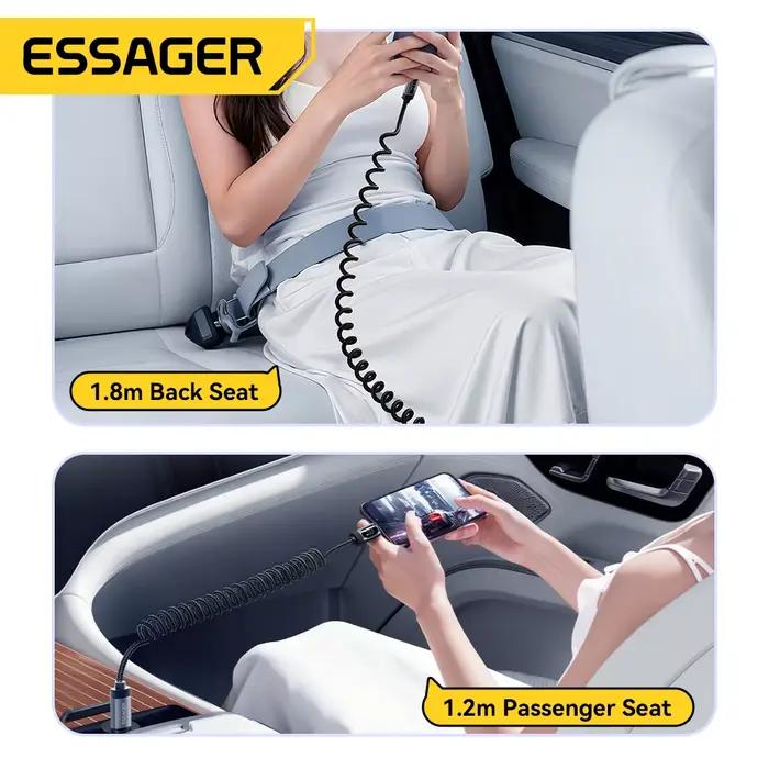 Essager Type C vers Lightning câble ressort télescopique chargeur de téléphone de voiture USB