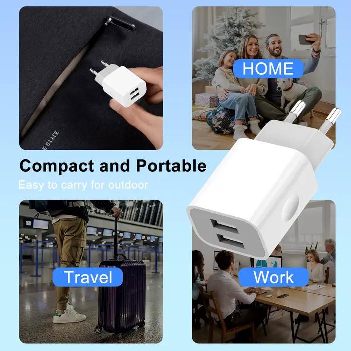 Chargeur USB universel 5V 2A/10W avec 2 ports - Prise USB compatible avec tous les types d'appareils et de smartphones - Blanc