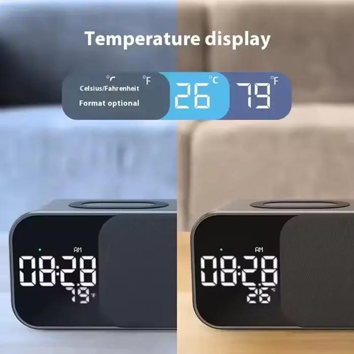 15W charge sans fil double réveil maison haut-parleur Bluetooth avec veilleuse