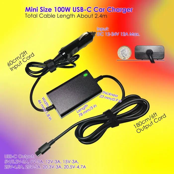 Chargeur de voiture universel 100W 12V-24V USB-C PD 5V 9V 12V 15V 3A 20V 5A