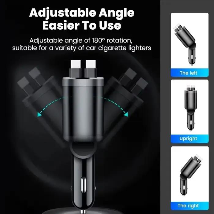 Câble de charge rapide rétractable 5 en 1 pour voiture ; Convient aux adaptateurs allume-cigare