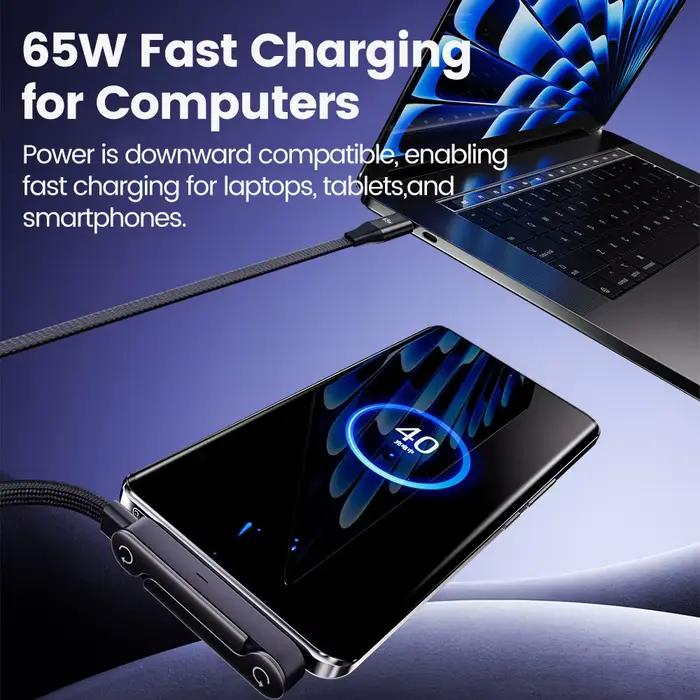 Câble de charge rapide USB 65W avec support de téléphone pliable 2-en-1
