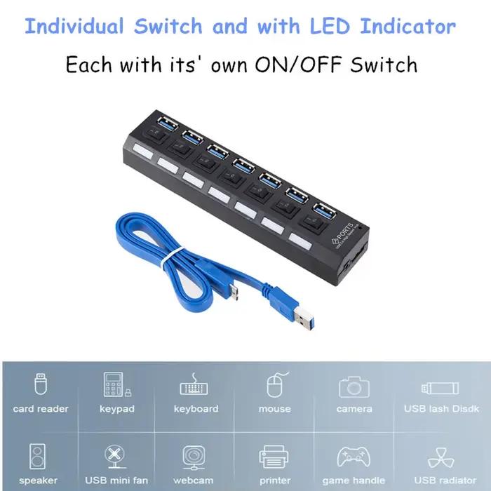 Séparateur de Hub USB 3.0 avec Adaptateur Secteur pour 7 Ports USB 3.0 - Compatible Windows XP/Vista/7/8/10 et Mac OS Occasions Spéciales Bureau Professionnel