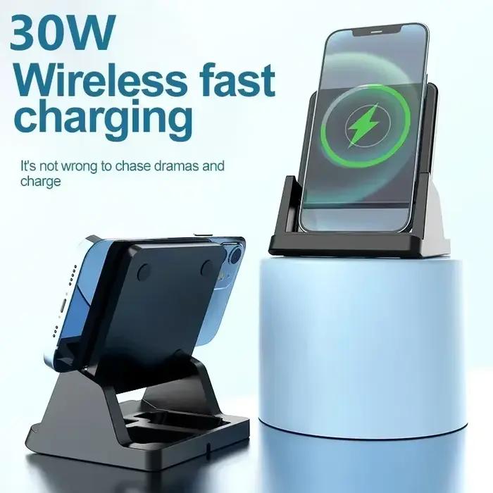 Support de Chargeur Sans Fil Amovible Vertical pour Bureau pour iPhone 17 16 15 14 13 12 Samsung S25 S24 Xiaomi – Station de Charge Rapide