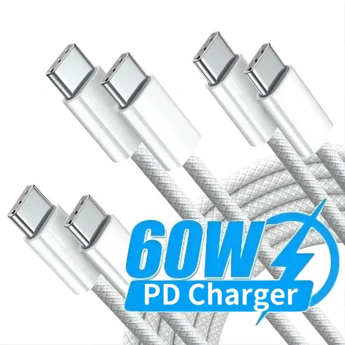 Câble de charge rapide haut de gamme 1M/2M/3M 60W Type C à C pour téléphone tablette PC ordinateur portable-paquet de 3