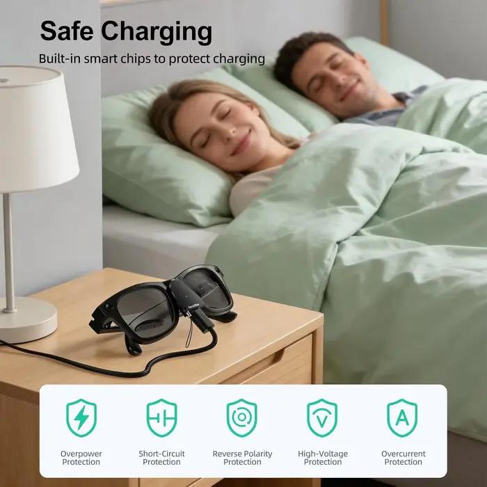 Adaptateur de chargeur USB-C pour Ray-Ban Meta Gen1&2 Wayfarer/Skyler/Headliner