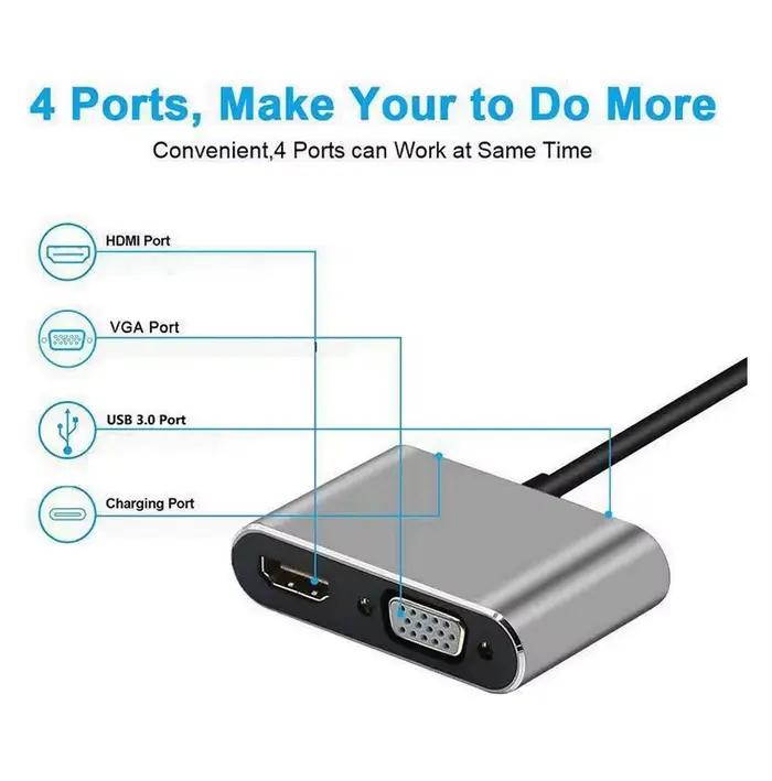 Adaptateur USB-C HDMI Compatible VGA 4K 3D Hub de Répartition Câble pour Moniteur PC Téléphone TV Occasions Spéciales