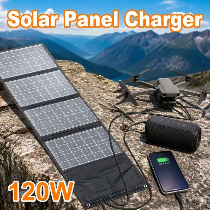 Leaorld Chargeur solaire Leaorld 120W, chargeur solaire portable léger USB QC3.0 PD3.0 pour téléphone, camping, randonnée, voyage en plein air