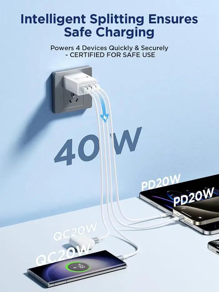 Chargeur mural multi-ports USB-C/USB-A pour téléphone portable EU/UK/US/AU