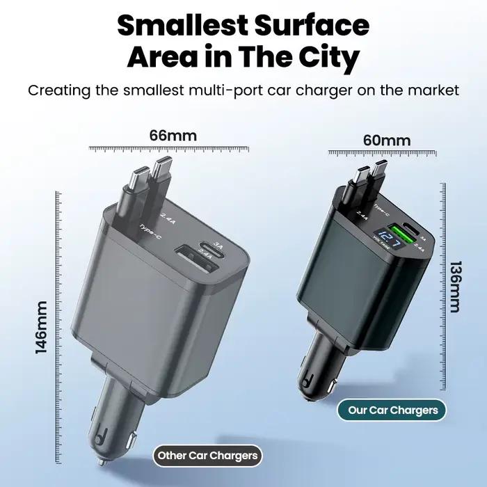 Elough 4 en 1 chargeur de voiture rétractable charge rapide USB C vers USB C ios câble