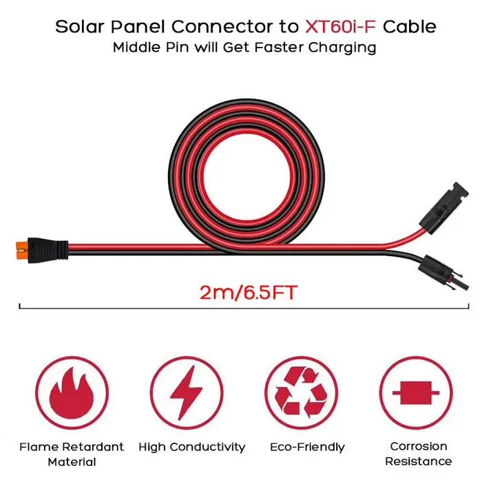 Câble d'extension de 2 mètres avec connecteur femelle XT60i pour panneaux solaires