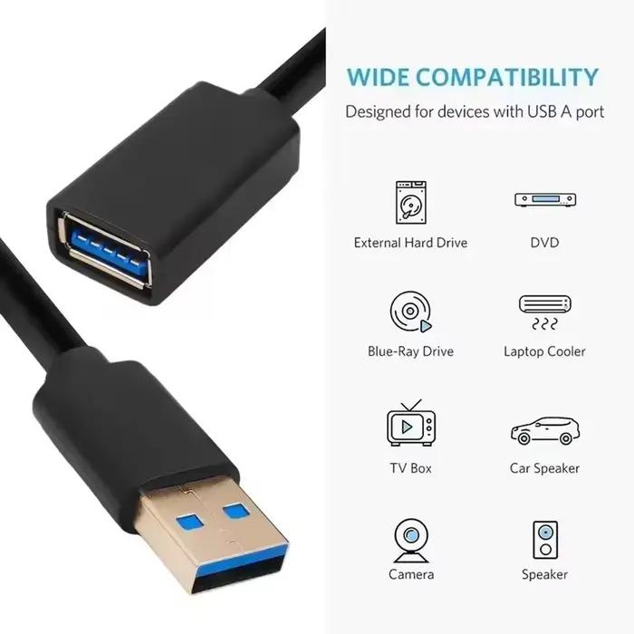 Câble d'extension USB 3.0 pour Smart TV Xbox One SSD PC portable avec blindage en cuivre et aluminium pour transfert rapide de données occasions spéciales