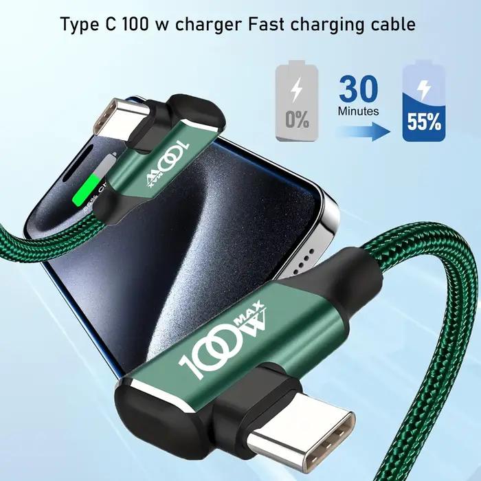Câble de charge rapide Type-C vers Type-C vert 100W