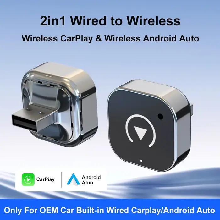 Adaptateur CarPlay/Android Auto 2-en-1 filaire vers sans fil 2026 pour Apple et Android – Plug and Play – Accessoire universel pour voiture – Nouveauté