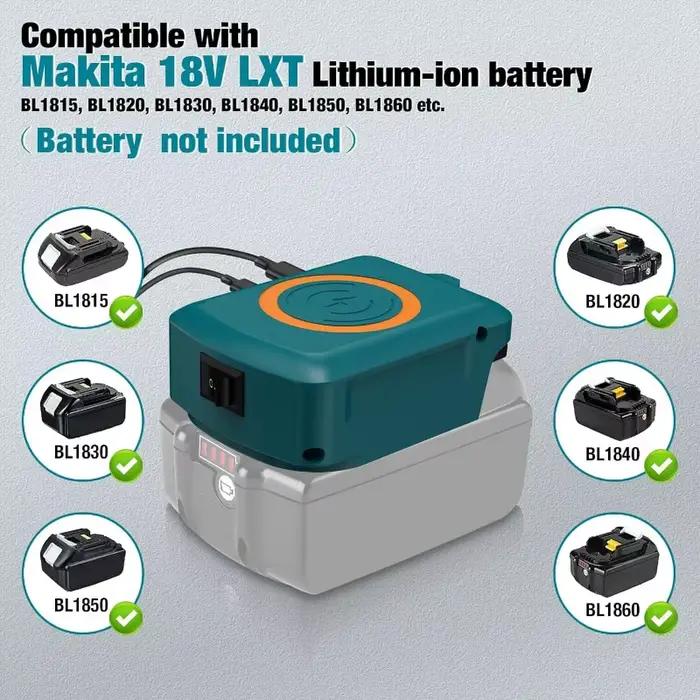Chargeur sans fil pour batterie Makita 18V adaptateur sans fil 15W rapide pour téléphones et appareils électroniques polyvalents