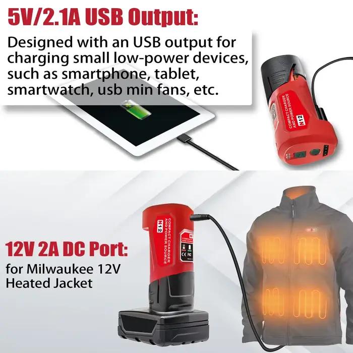 Chargeur Adaptateur Secteur Portable Compatible Milwaukee M-12 Lithium Ion Batteries Pour Vêtements Chauffants Multi Appareils Occasions Spéciales