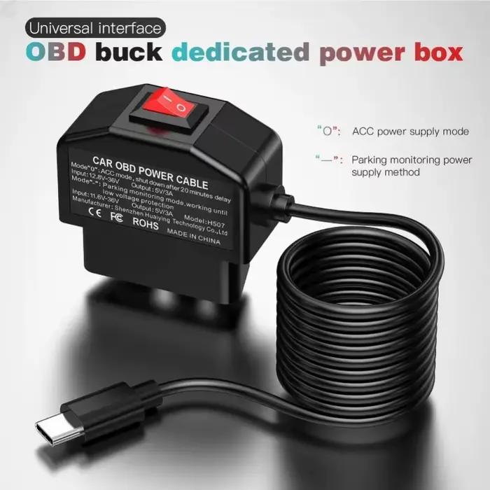 Câble d'alimentation de chargeur pour caméra de tableau de bord, DVR 24h, accessoires de stationnement de voiture, Protection de batterie, nouveau bon OBD vers Type C