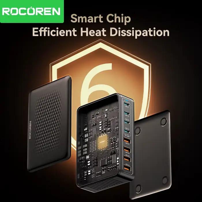 Rocoren 200W GaN chargeur 8 en 1 bureau charge rapide pour iPhone 17 Pro Xiaomi Samsung USB Type C