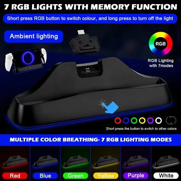 Station de charge à alignement automatique 7 lumières pour PS5 et PS Portal – Support