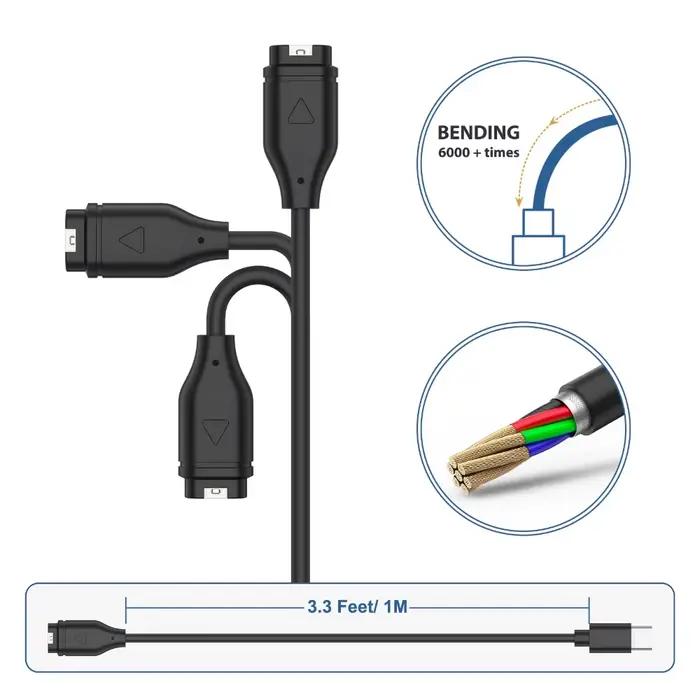 Chargeur de Type C pour Garmin Fenix 7 6 5X Plus/Venu 2/Vivoactive 3 4/Instinct 2/Forerunner 945 255 955 265 965 165