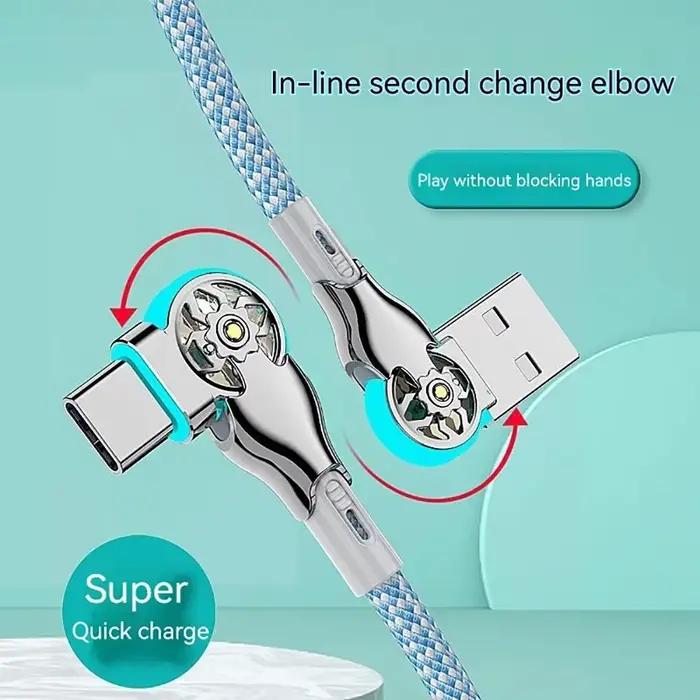 Câble de charge rapide USB A vers Type C en alliage de zinc avec rotation à 180 degrés