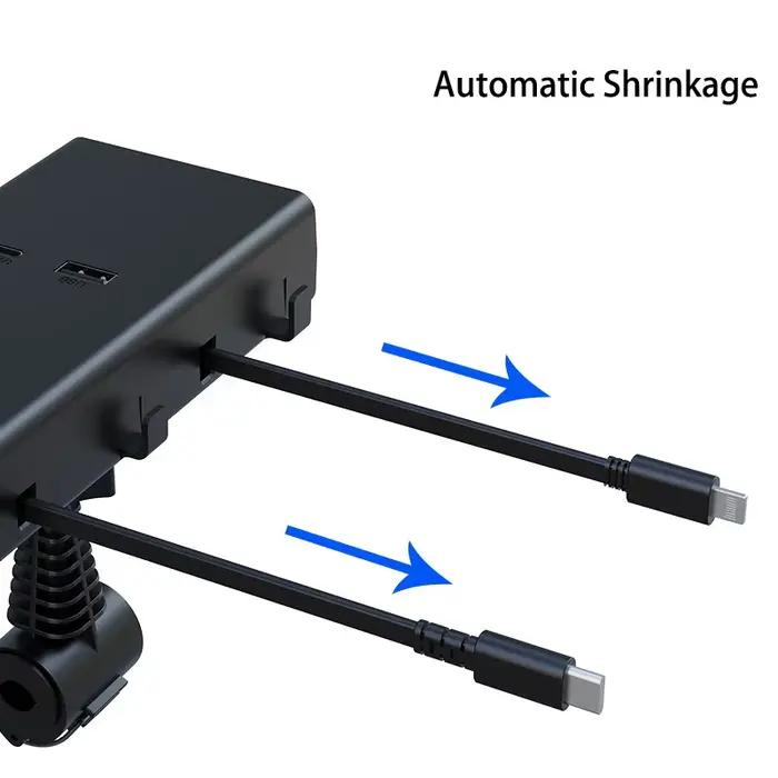 Chargeur de Voiture Multifonctionnel Câble Rétractable 60cm 65W 2 Ports USB 360 Degres Occasions Speciales Recharge Pratique et Efficace