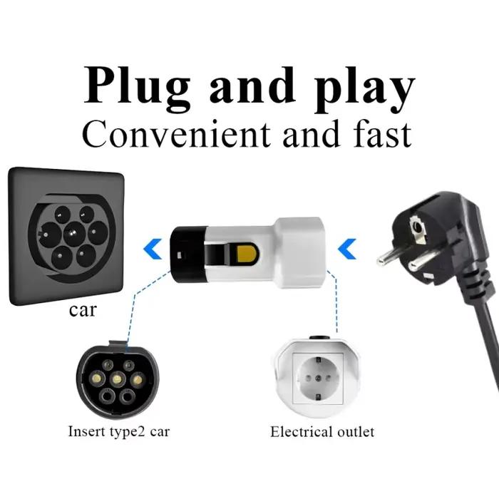 Déchargeur V2L, prise Schuko pour véhicule à charger 16A Type 2