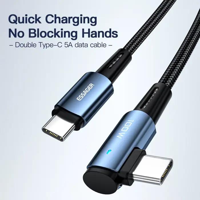 Essager 100W USB Type C vers USB C câble Angle de 90 degrés pour iPad MacBook Pro Xiaomi Samsung Huawei charge rapide type-c Date fil