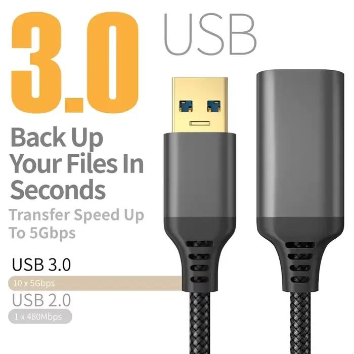 Câble d'extension USB 3.0 tressé en nylon de 1 à 5 m