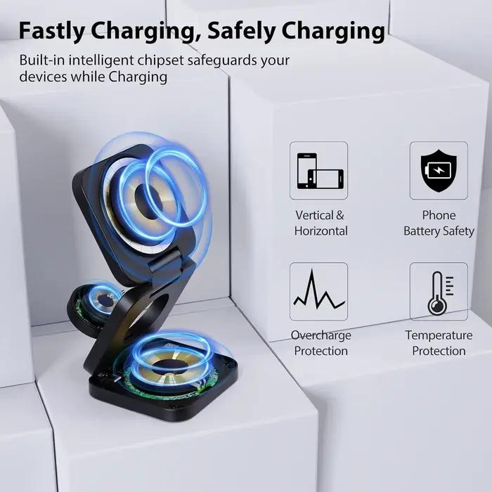 Chargeur sans fil rapide pliable 3 en 1