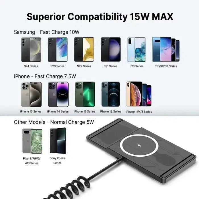 Nouveau chargeur sans fil de voiture tapis de téléphone pour iPhone 16 15 14 13 12 Pro Max Samsung Xiaomi Airpods Pro 2 LG Station de charge rapide