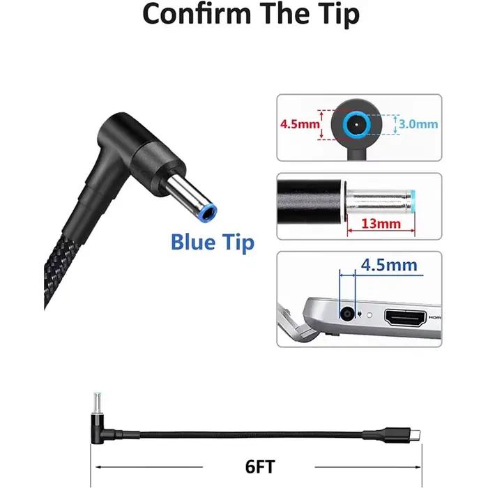 Adaptateur de câble de charge USB C vers ordinateur portable, type C vers DC, convertisseur 4.5x3.0mm, 100W PD, alimentation chargeur pour HP