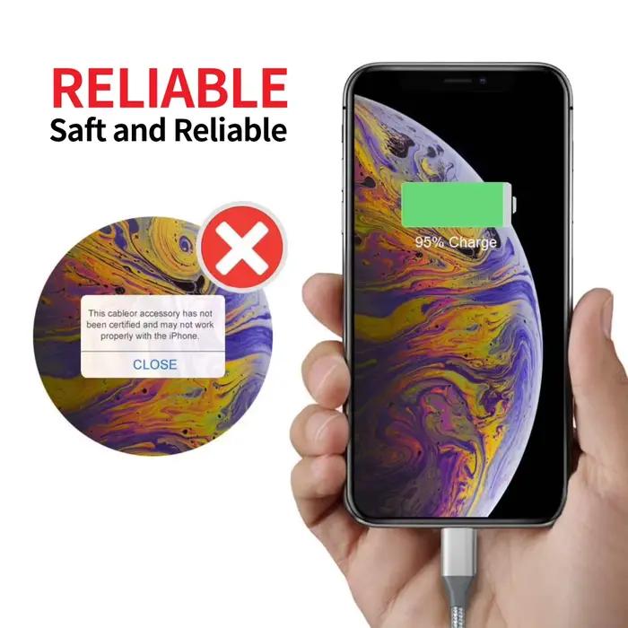 Câble USB A vers Lightning 3FT certifié Apple MFi, tressé en nylon, charge rapide, cordon CarPlay compatible avec iPhone 14 13 12 11 X S