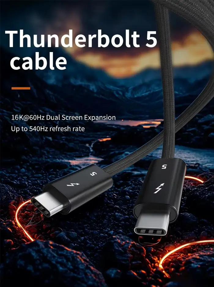 Thunderbolt 5 Câble de Données Pleine Fonction USB C vers USB C Charge Rapide PD 240W 16K 60Hz Sortie Vidéo Transmission Fonctionnelle 80Gbps Occasions Spéciales