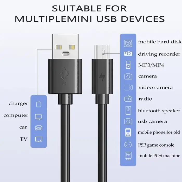 Mini câble USB Mini USB vers USB transfert de données rapides câble de chargeur pour lecteur MP3 MP4 voiture DVR GPS appareil photo numérique HDD cordon