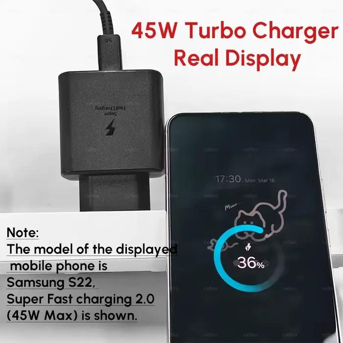 Chargeur rapide SAMSUNG PD 45W Super Rapide avec câble Type C 5A pour Samsung Galaxy S26 S25 S24 S23 Ultra Note20 et autres occasions spéciales