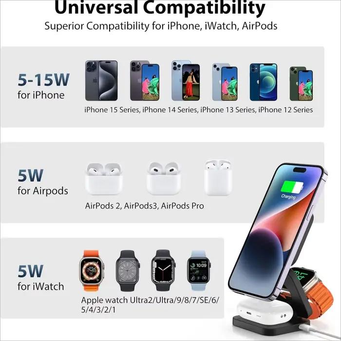 Chargeur sans fil rapide pliable 3 en 1