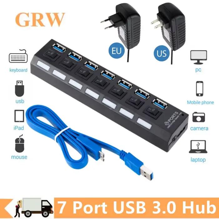 Séparateur de Hub USB 3.0 avec Adaptateur Secteur pour 7 Ports USB 3.0 - Compatible Windows XP/Vista/7/8/10 et Mac OS Occasions Spéciales Bureau Professionnel