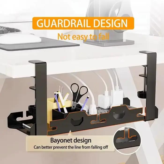 Support de rangement télescopique sous table, plateau de gestion des câbles en métal, organisateur de fils pour bureau à domicile, accessoires de rangement sans perçage