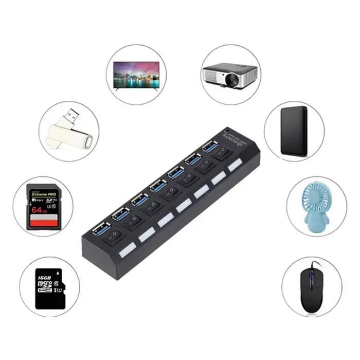 Séparateur de Hub USB 3.0 avec Adaptateur Secteur pour 7 Ports USB 3.0 - Compatible Windows XP/Vista/7/8/10 et Mac OS Occasions Spéciales Bureau Professionnel