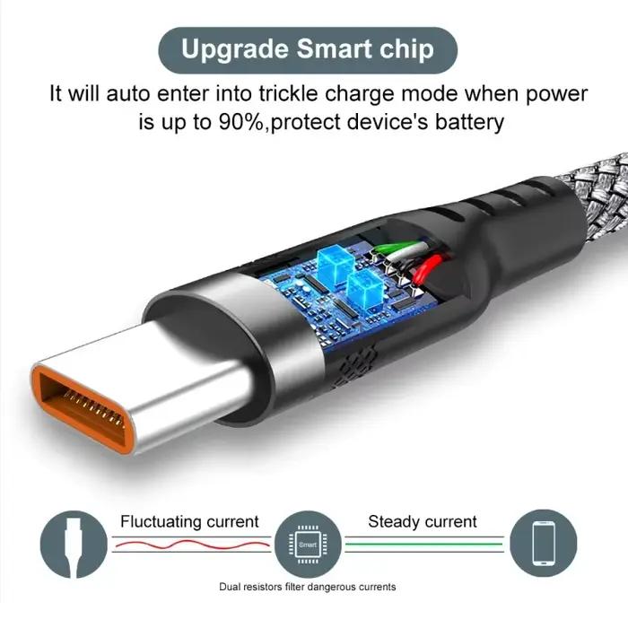 Câble de charge rapide USB C 6A NNBILI en tresse pour Xiaomi Samsung et autres Android smartphones 1m 1.5m 2m 3m 5m 8m