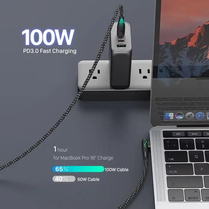 Câble USB C vers USB C 3m/10ft 100W 5A E-Marker
