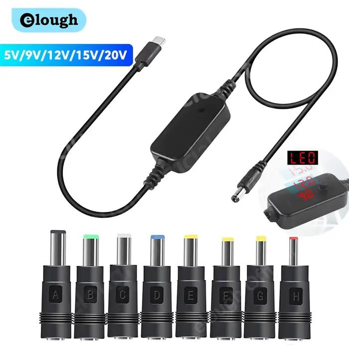 Câble de charge rapide Type-C vers DC Boost 5V/9V/12V/15V/20V pour ordinateur portable, routeur Wi-Fi et batterie externe