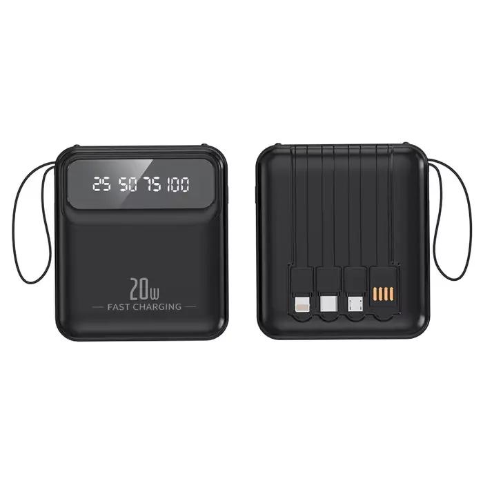 Batterie externe portable 20000mAh 10000mAh avec câbles intégrés et affichage numérique pour Xiaomi Poco iPhone Samsung iPad recharge smartphone tablette occasionnels
