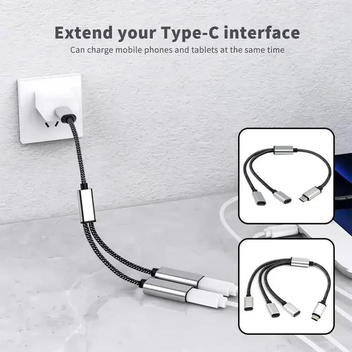 Répartiteur Portable USBC mâle vers Double USB C femelle 3 en 1