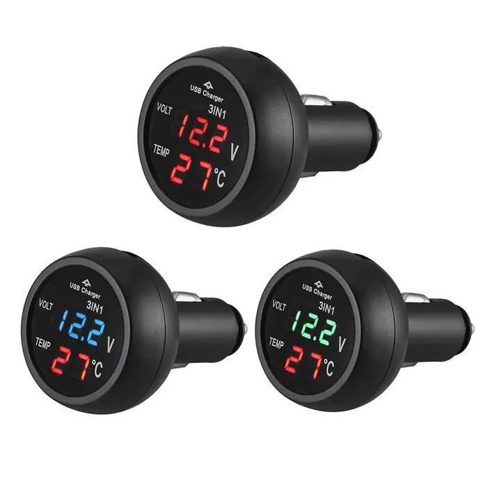 Chargeur de voiture numérique LED avec interrupteur de voltmètre