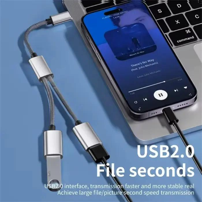 Répartiteur Portable USBC mâle vers Double USB C femelle 3 en 1