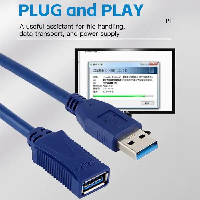 Câble d'extension USB 3.0 mâle à femelle adaptable pour transfert de données rapide et connexion de disque dur pour usage personnel et professionnel